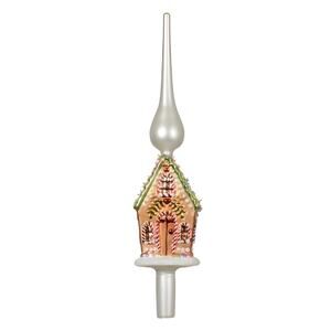 NEW! Glass Gingerbread House With Green Roof Holiday Christmas Tree Topper